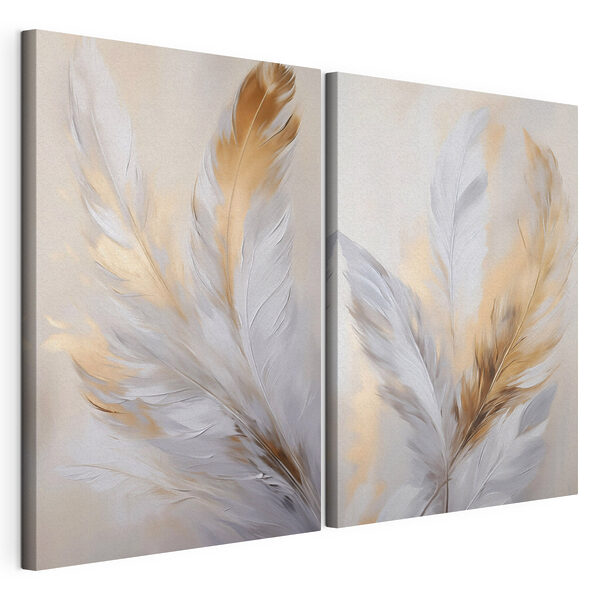 Lámina modular sobre lienzo Plumas delicadas en tonos suaves