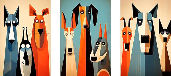 Group of dogs paintings