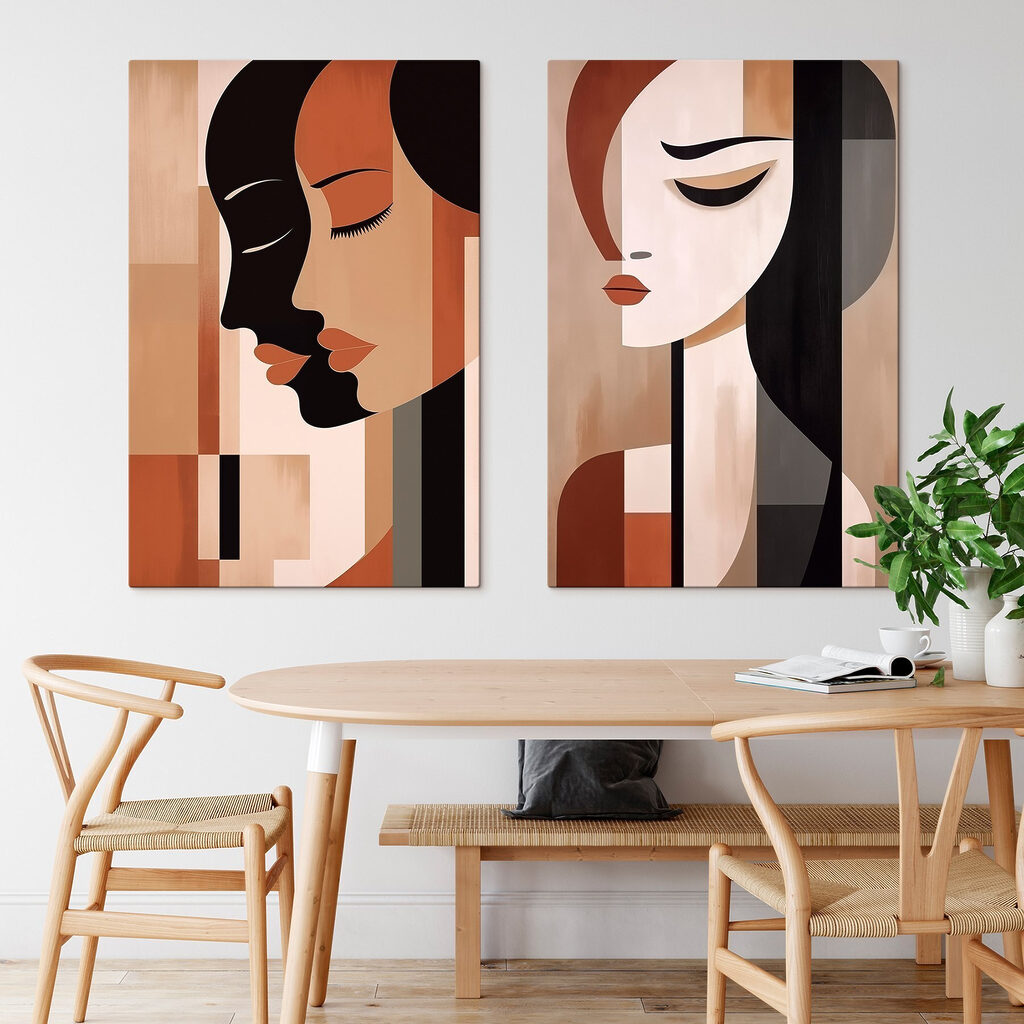Two paintings of women with different colors
