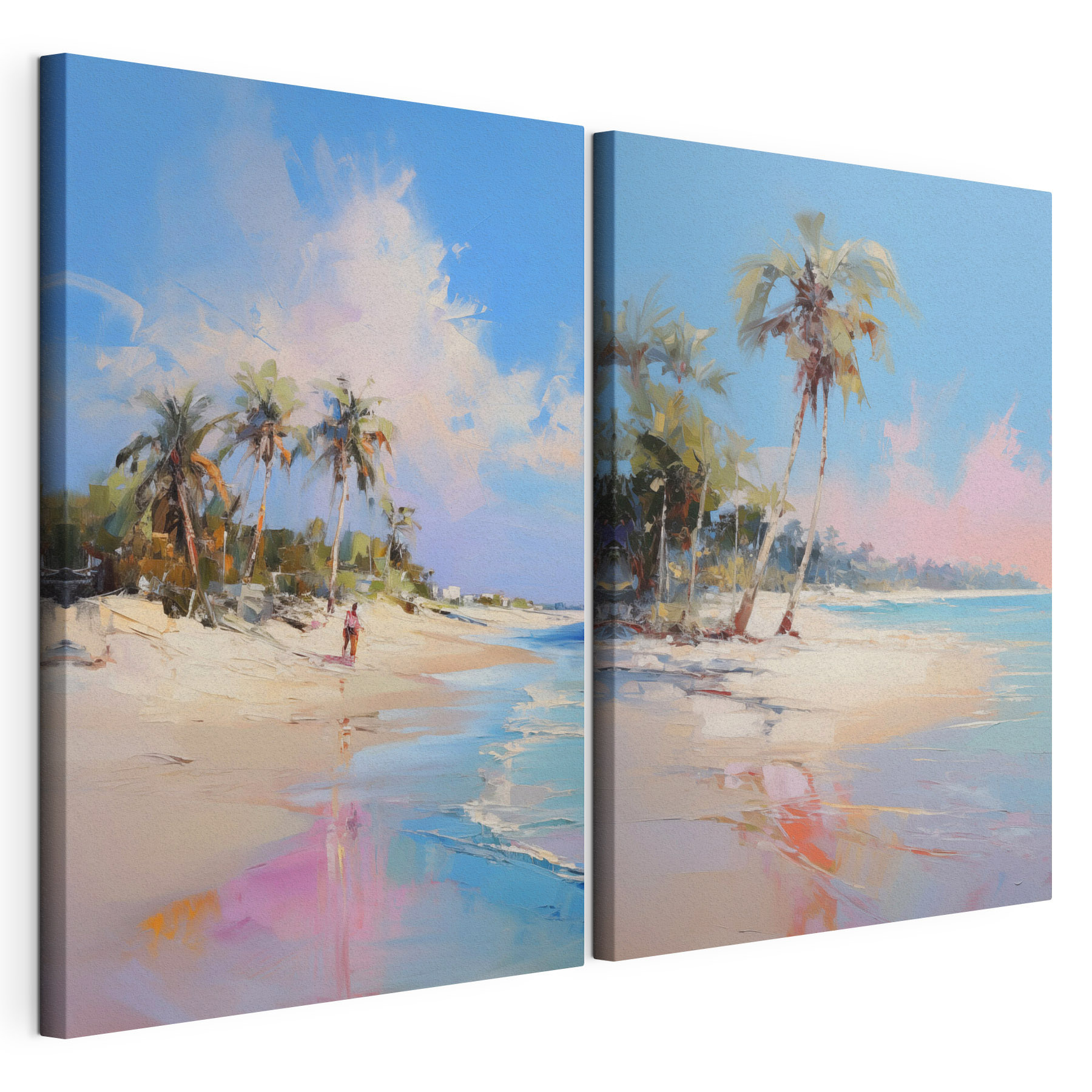 Painting of a beach and palm trees