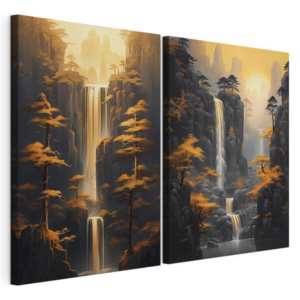Lámina modular sobre lienzo Cascada en la montaña