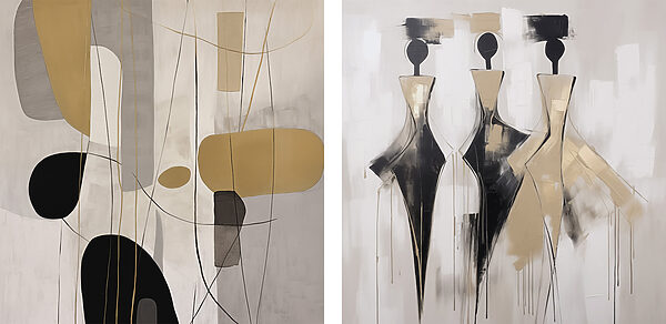 Two paintings of people in different poses