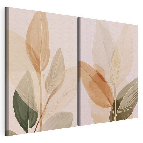 Lámina modular sobre lienzo Lámina modular sobre lienzo Diseño minimalista de hojas inspirado en la naturaleza (SKU: m00945)