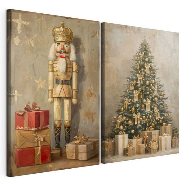 Lámina modular sobre lienzo Lámina modular sobre lienzo El cascanueces y un árbol de Navidad (SKU: m00957)