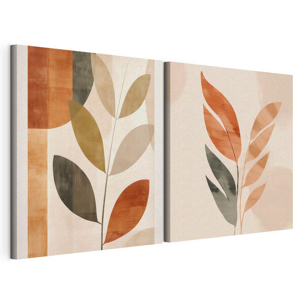 Lámina modular sobre lienzo Lámina modular sobre lienzo Hojas abstractas en tonos tierra (SKU: m00984)