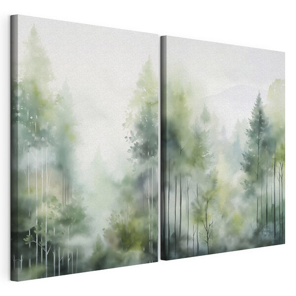 Lámina modular sobre lienzo Cuadro de árboles en la niebla