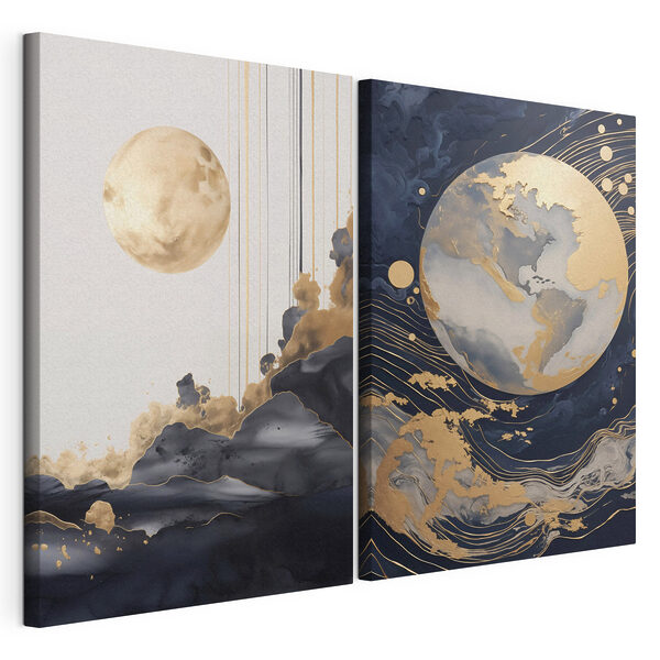 Lámina modular sobre lienzo Lámina modular sobre lienzo Dos cuadros de la luna y la luna (SKU: m01014)
