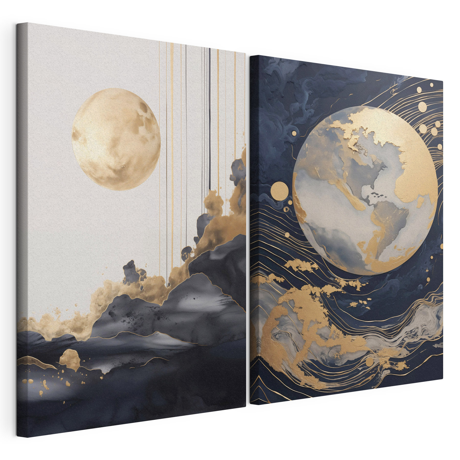 Two paintings of the moon and the moon