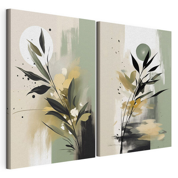 Lámina modular sobre lienzo Pintura de flores y hojas