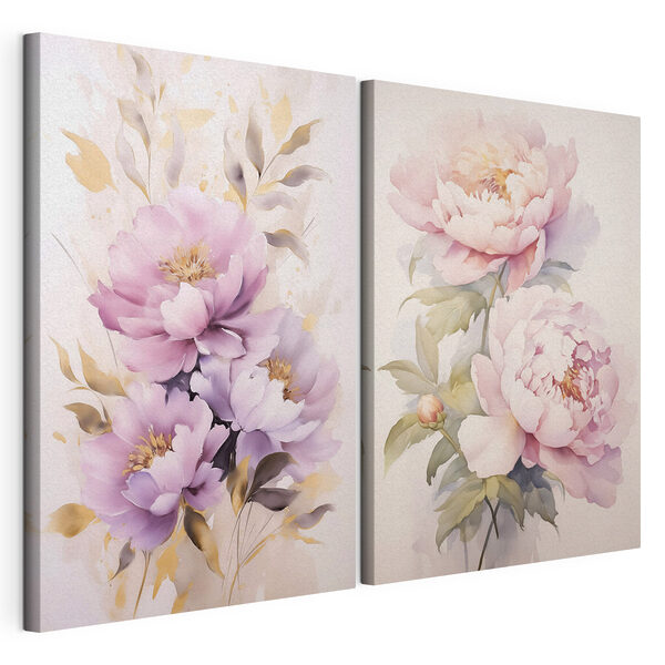 Lámina modular sobre lienzo Delicadas flores en tonos suaves