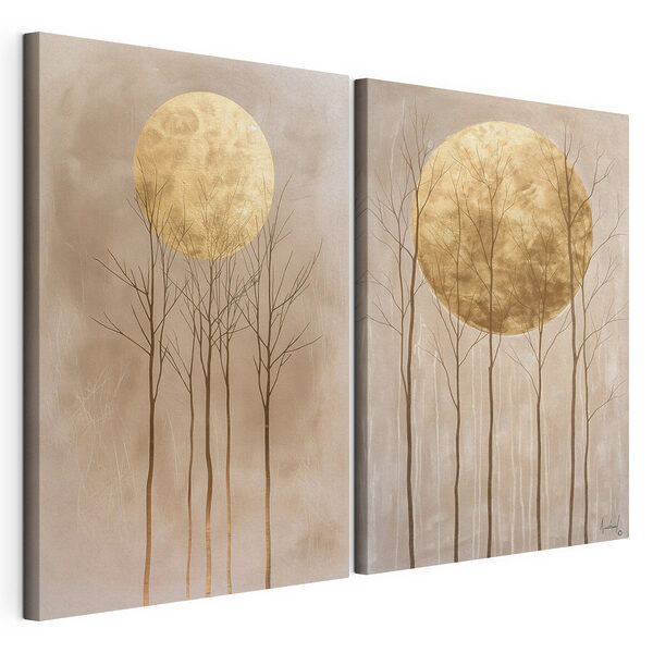 Lámina modular sobre lienzo Lámina modular sobre lienzo Dos cuadros de árboles y la luna (SKU: m01137)