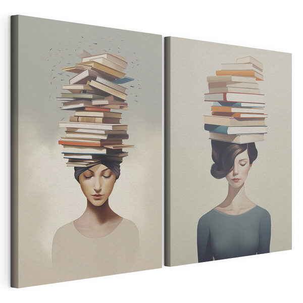 Lámina modular sobre lienzo Mujer con libros en la cabeza