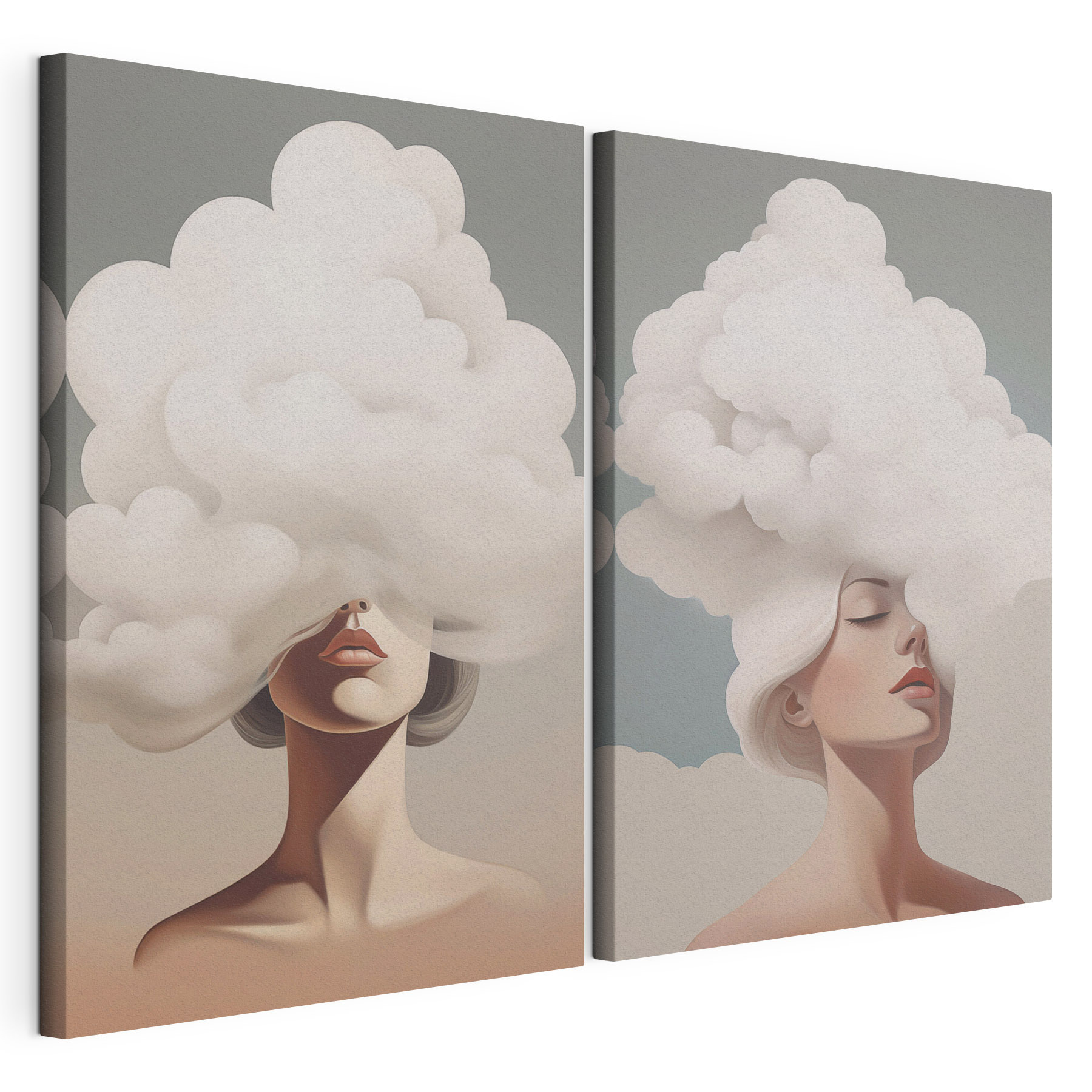 Woman with white hair and clouds on her head