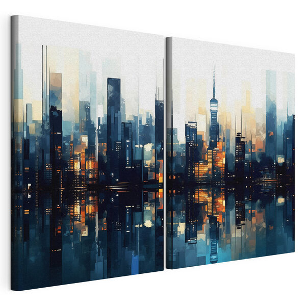 Lámina modular sobre lienzo Lámina modular sobre lienzo Panorama urbano con el reflejo en el agua (SKU: m01259)