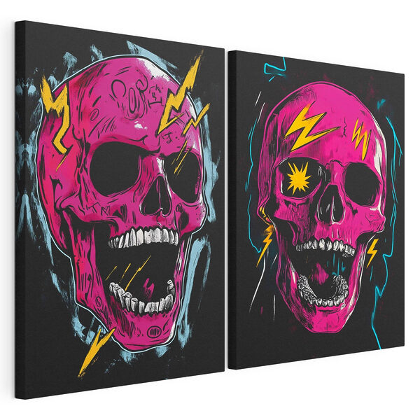 Lámina modular sobre lienzo Collage de una calavera rosa con rayos