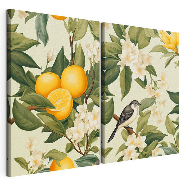 Lámina modular sobre lienzo Dos imágenes de naranjas y flores