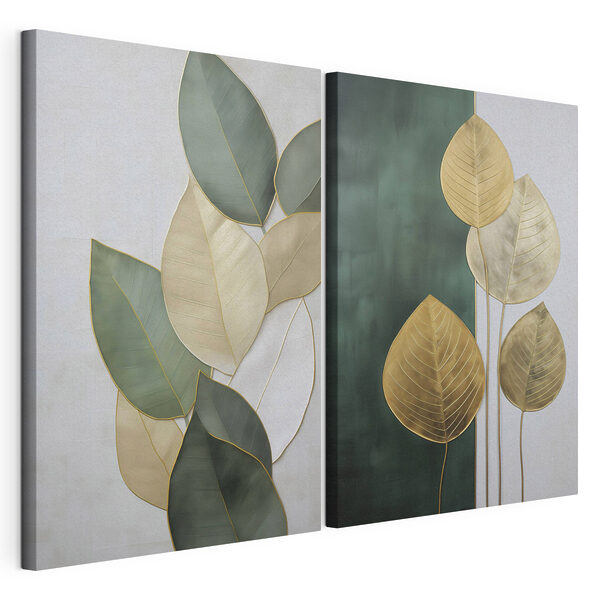 Lámina modular sobre lienzo Lámina modular sobre lienzo Elegancia natural en los diseños de hojas (SKU: m01293)