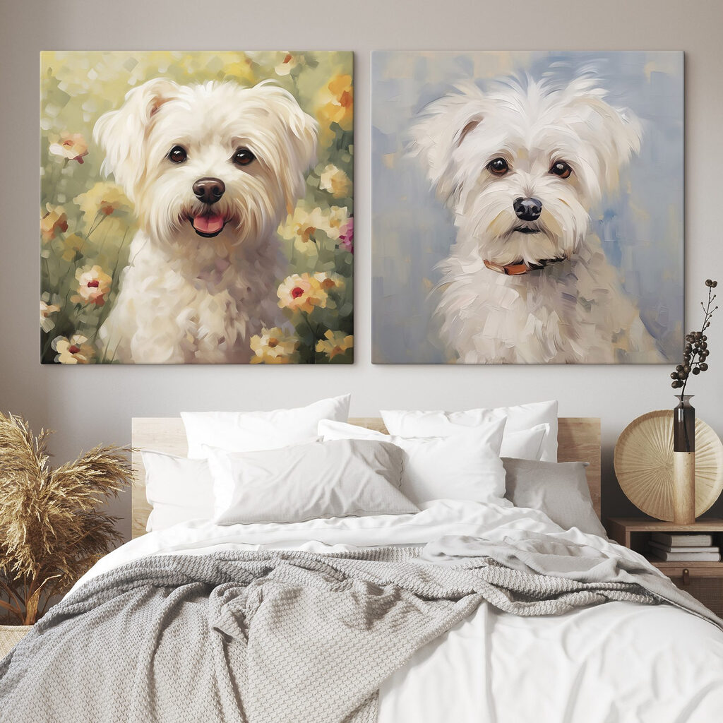 Cute pups in a floral setting