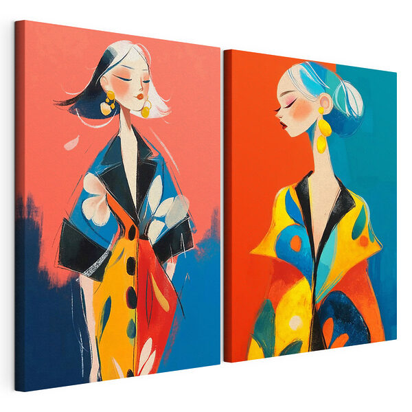 Lámina modular sobre lienzo Collage de una mujer con un abrigo de colores