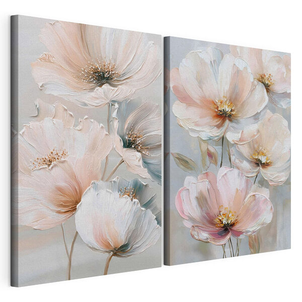 Lámina modular sobre lienzo Delicadas flores en suaves tonos pastel