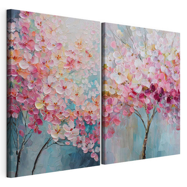 Lámina modular sobre lienzo Cuadro de un árbol con flores rosas
