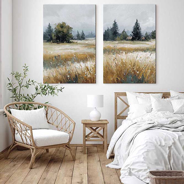 Painting of a field with trees