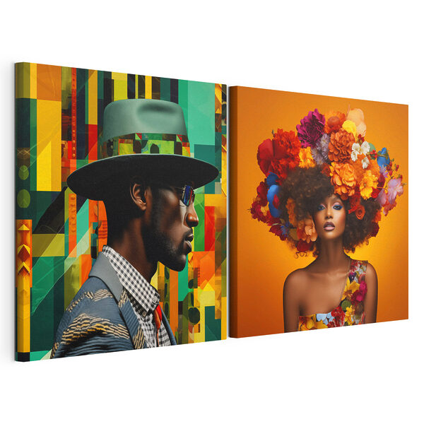Lámina modular sobre lienzo Lámina modular sobre lienzo Un hombre y una mujer con flores en el pelo (SKU: m30102)