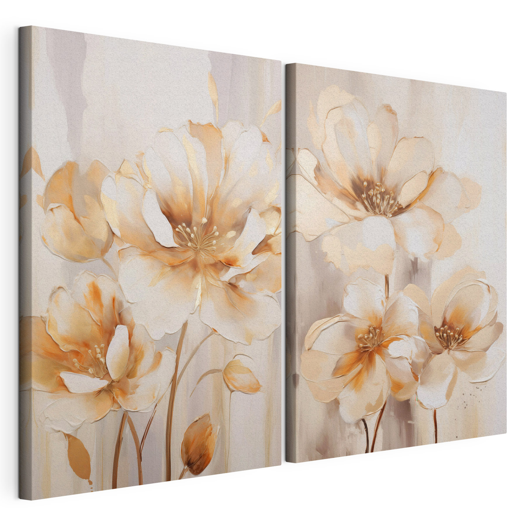 Two paintings of flowers on a beige background