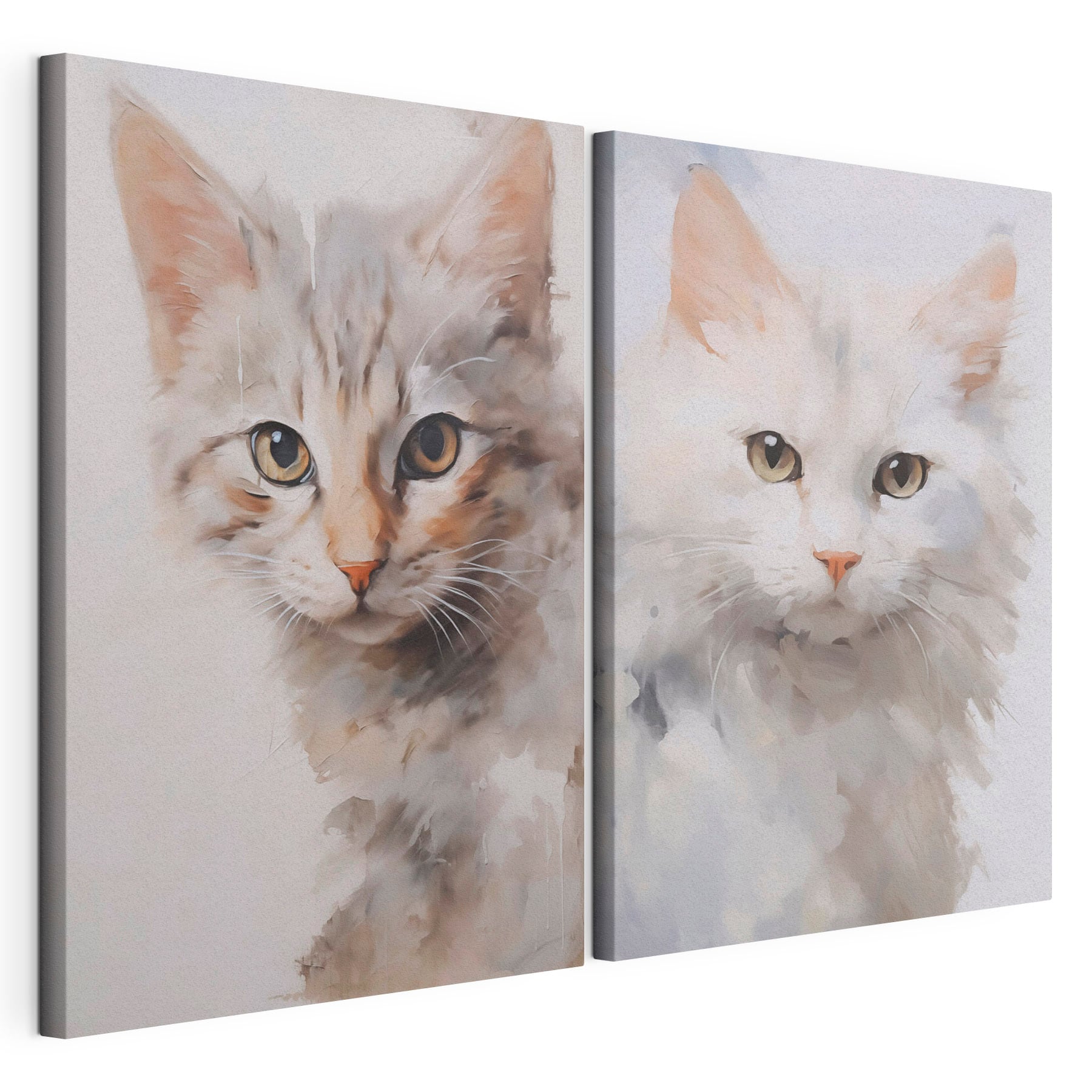 Two cats with their heads turned to the side