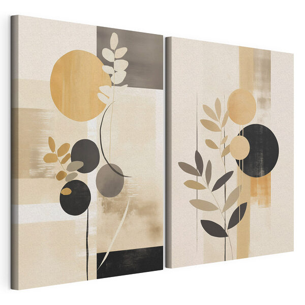 Lámina modular sobre lienzo Lámina modular sobre lienzo Dos cuadros con círculos y hojas (SKU: m30133)