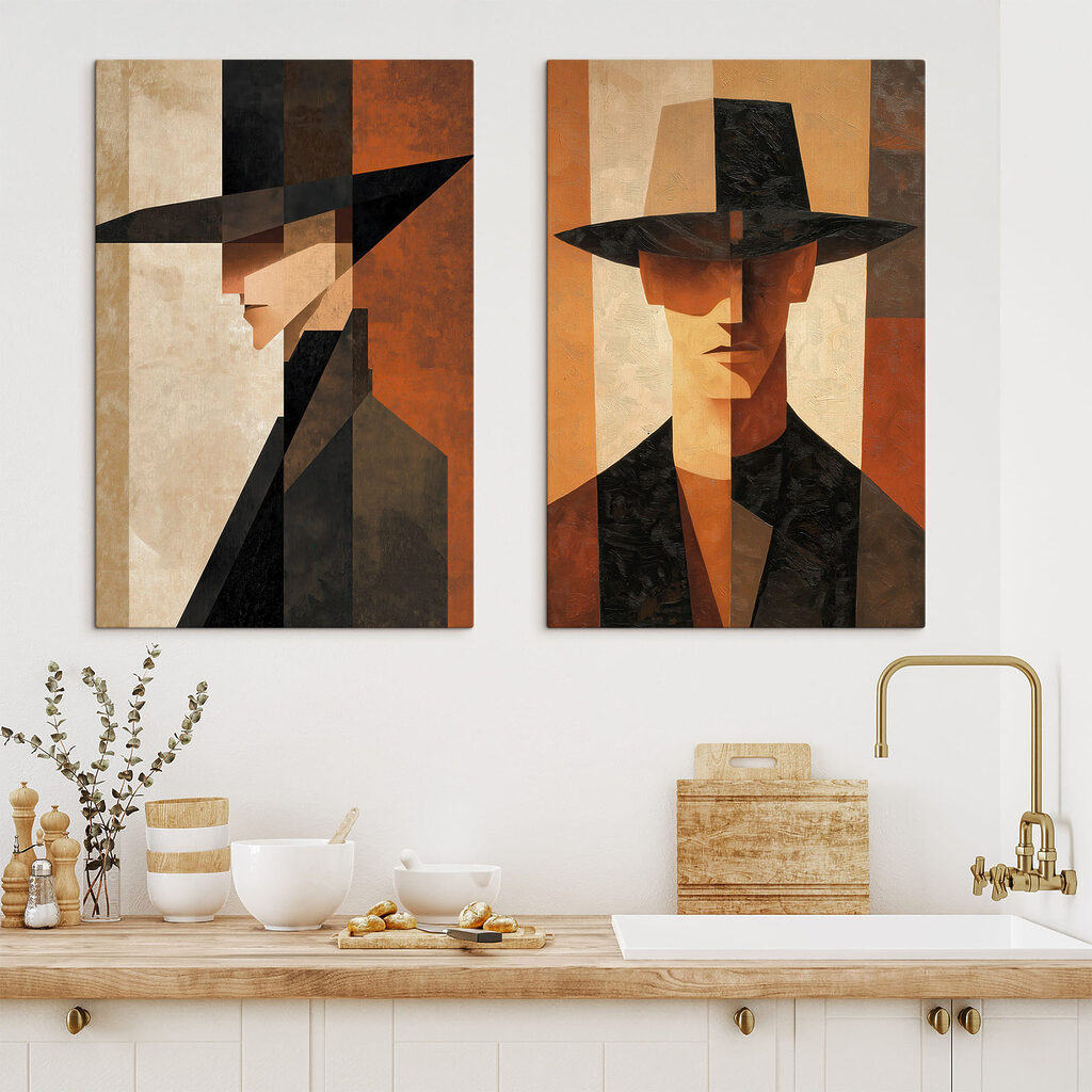 Couple of paintings of a man in a hat