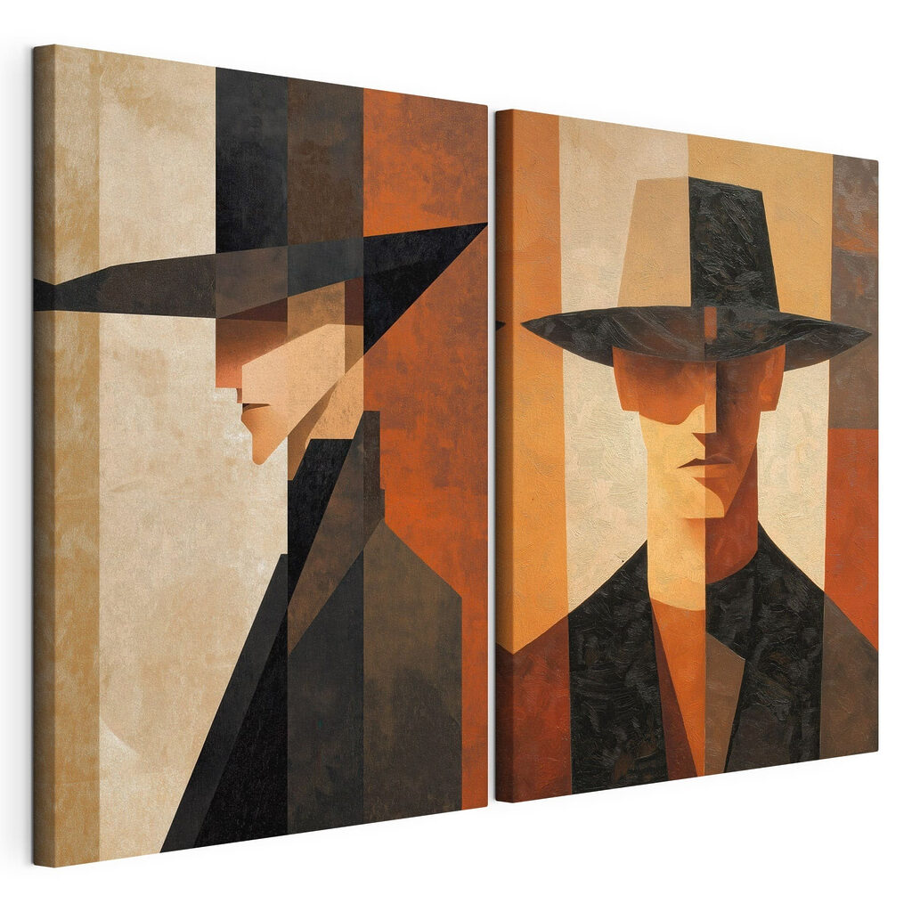 Couple of paintings of a man in a hat
