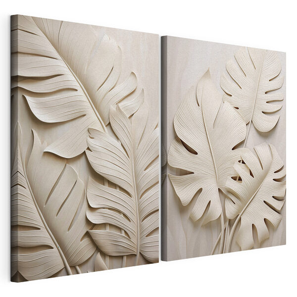 Lámina modular sobre lienzo Hojas elegantes en tonos suaves