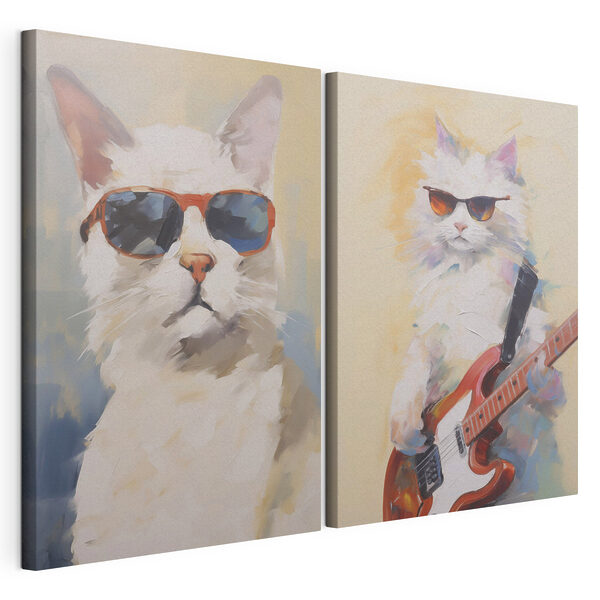 Lámina modular sobre lienzo Gato con gafas de sol y una guitarra en la mano