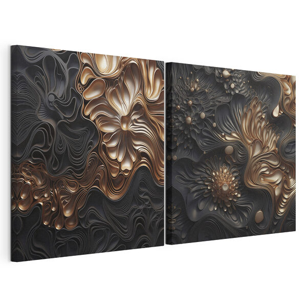 Lámina modular sobre lienzo Motivos florales abstractos en tonos oscuros