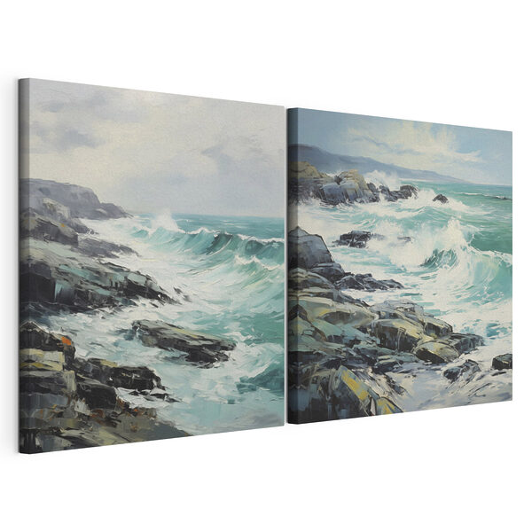 Lámina modular sobre lienzo Lámina modular sobre lienzo Cuadro en el que se ven las olas rompiendo contra las rocas (SKU: m30198)