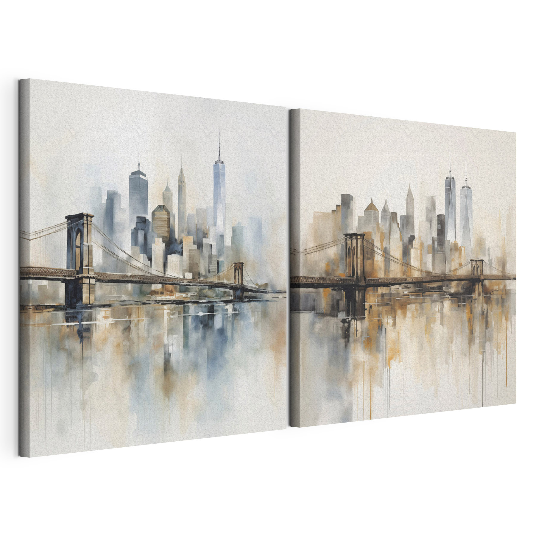 Painting of a city and a bridge