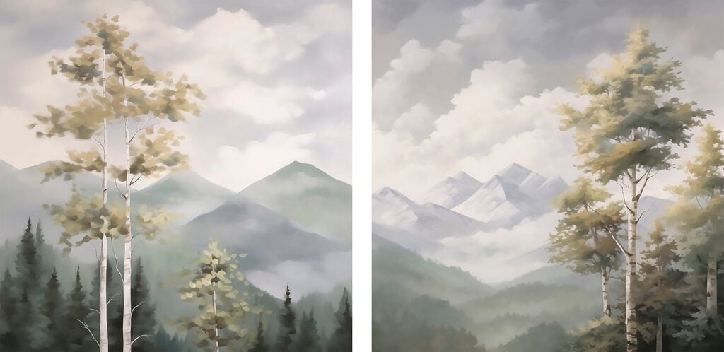 Painting of mountains and trees
