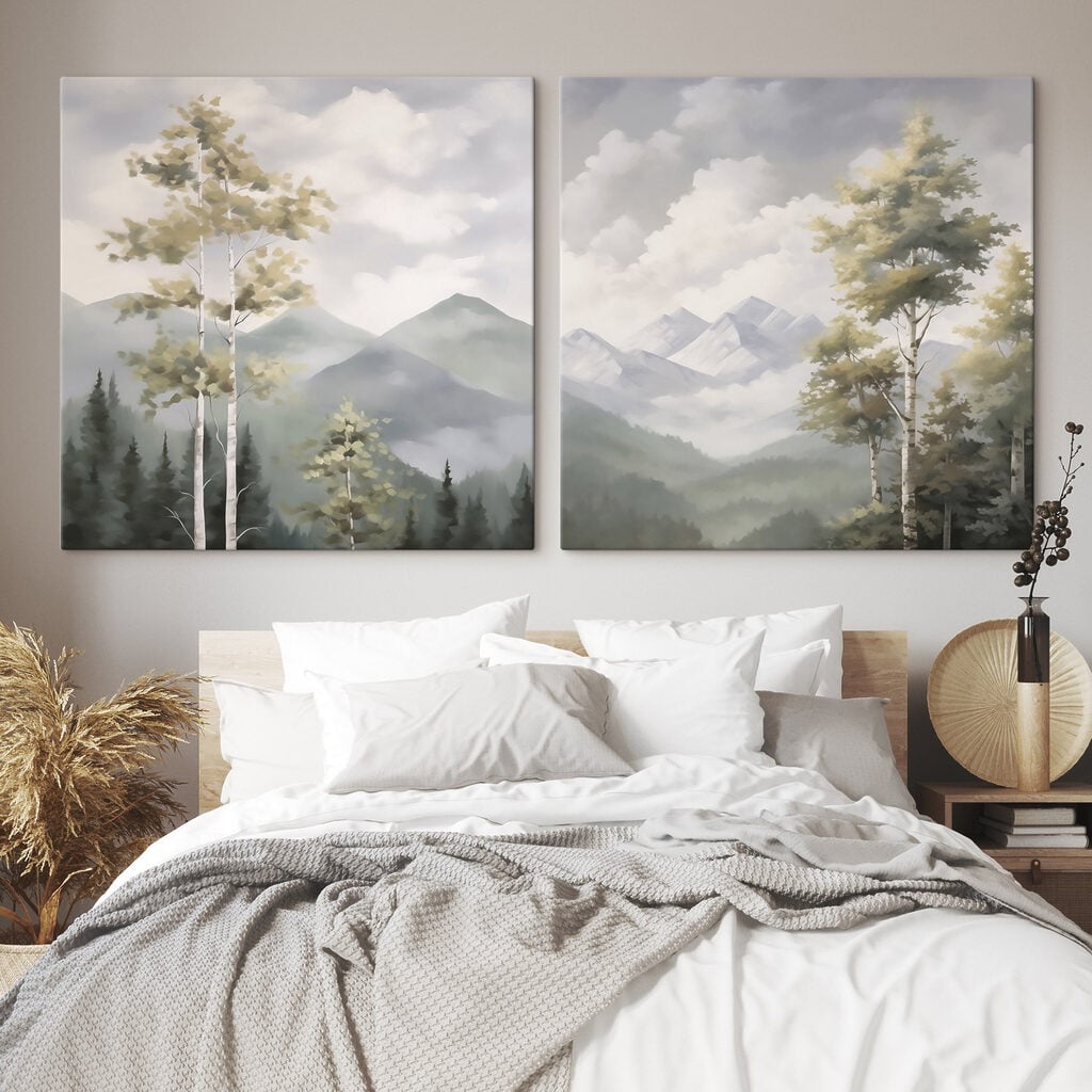 Painting of mountains and trees