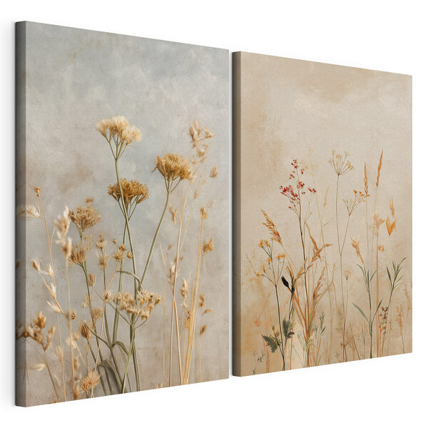 Lámina modular sobre lienzo Delicadas flores en tonos suaves