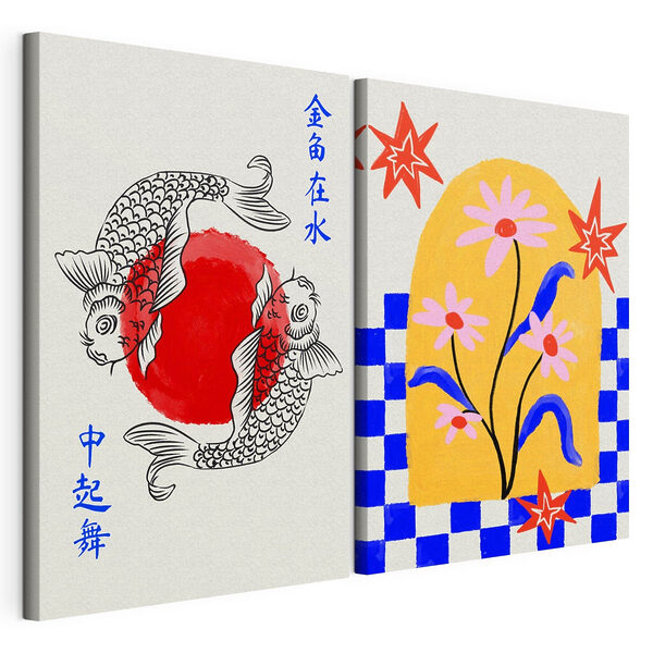 Lámina modular sobre lienzo Lámina modular sobre lienzo Dos tarjetas con flores y peces (SKU: m30235)