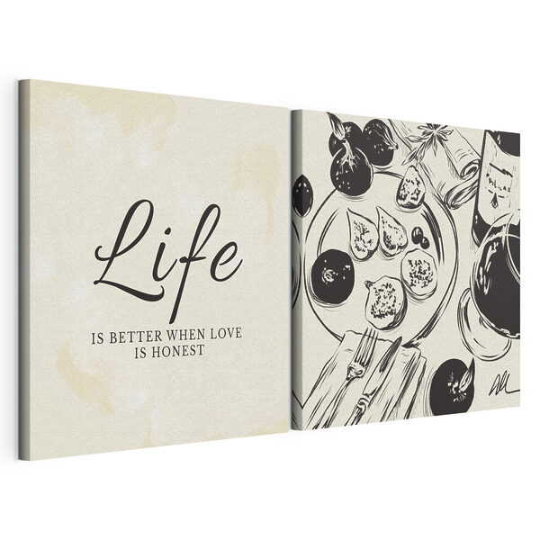 Lámina modular sobre lienzo Ilustración en blanco y negro de alimentos