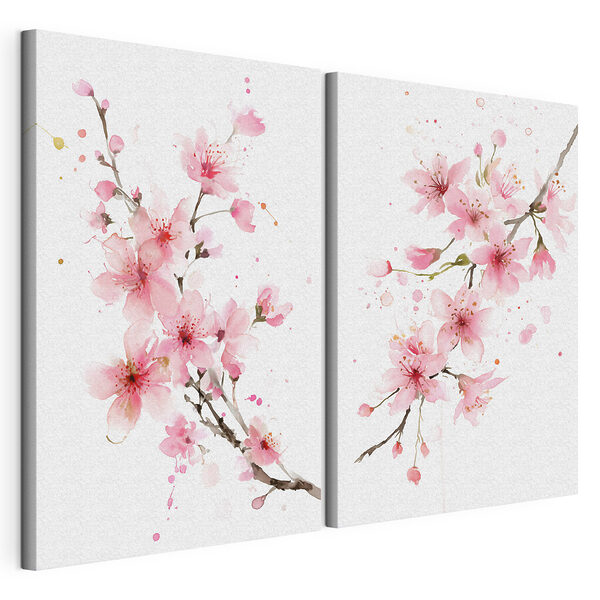Lámina modular sobre lienzo Acuarela de flores rosas