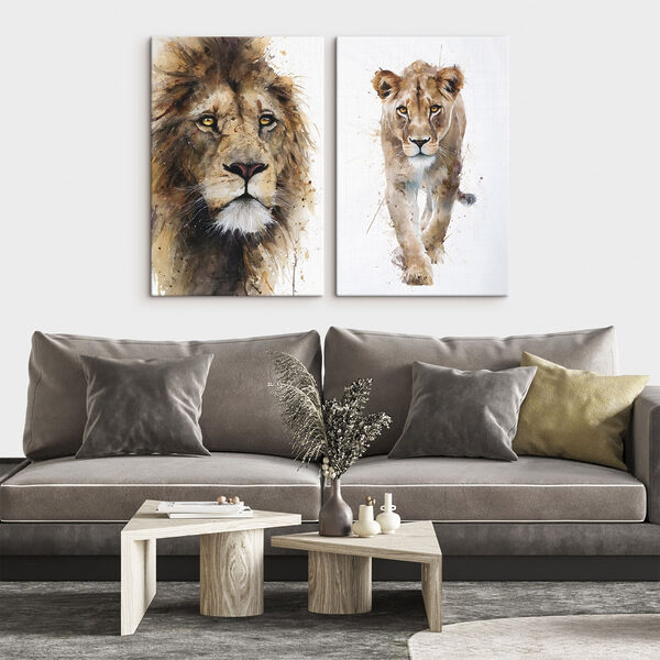 Lion and lioness painting