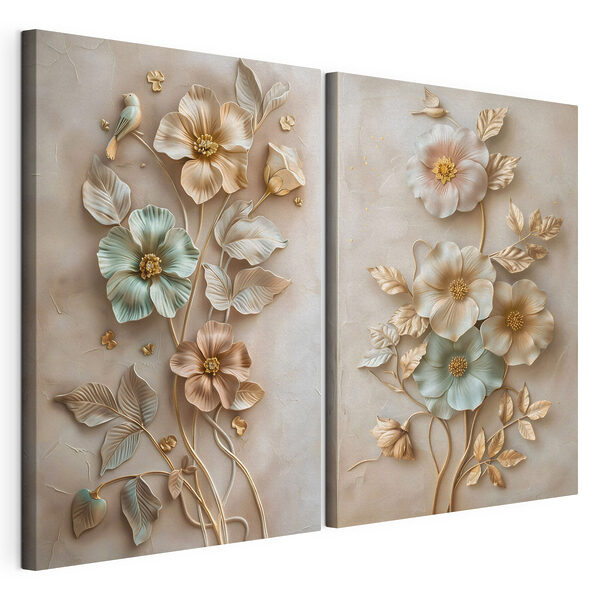 Lámina modular sobre lienzo Lámina modular sobre lienzo Delicados diseños florales en tonos suaves (SKU: m30260)