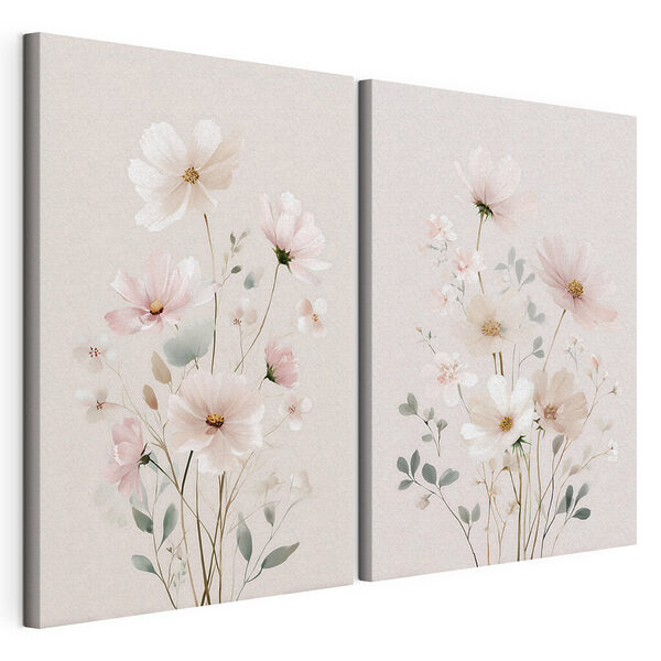 Lámina modular sobre lienzo Un par de flores sobre fondo blanco