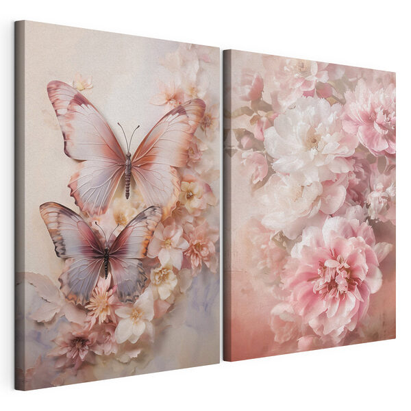 Lámina modular sobre lienzo Dos mariposas sobre una flor