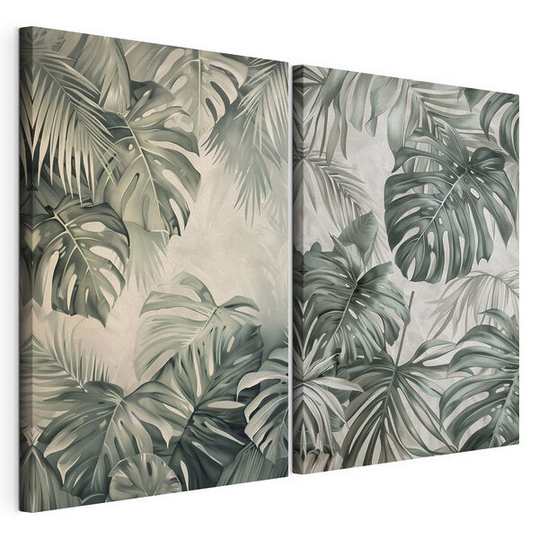 Lámina modular sobre lienzo Lámina modular sobre lienzo Hojas de un verde intenso en tonos suaves (SKU: m30273)