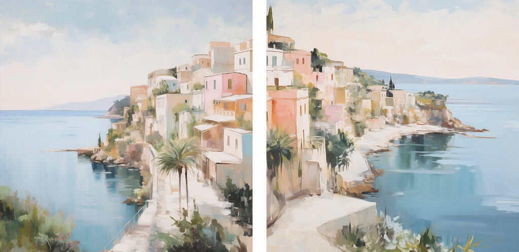 Painting of a town on a hill