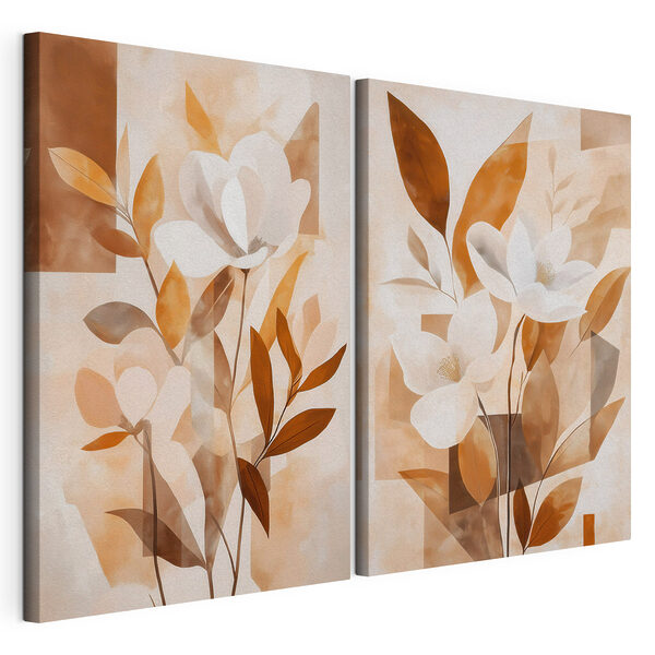 Lámina modular sobre lienzo Pintura de flores y hojas